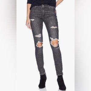 Levi’s 721 high rise skinny distressed faded black jeans